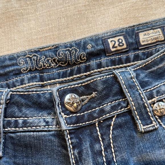 Miss Me Blue Denim Shorts with Wing Embellishments 28 - Picture 2 of 5